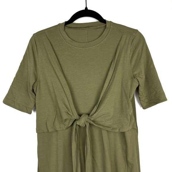Lululemon Cotton Wrap Front T-Shirt Dress Olive Green Size 6 - Picture 3 of 8